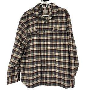 Jachs Mens Size 2XL Heavy Brown Gray Plaid Flannel Long Sleeve Shirt Button Up 3